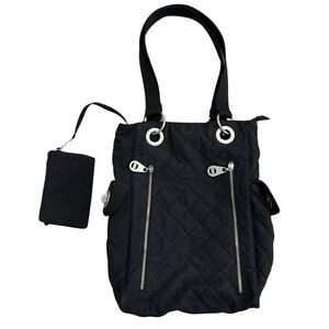 Baggallini Black Quilted Florence Tote Bag travel work pockets